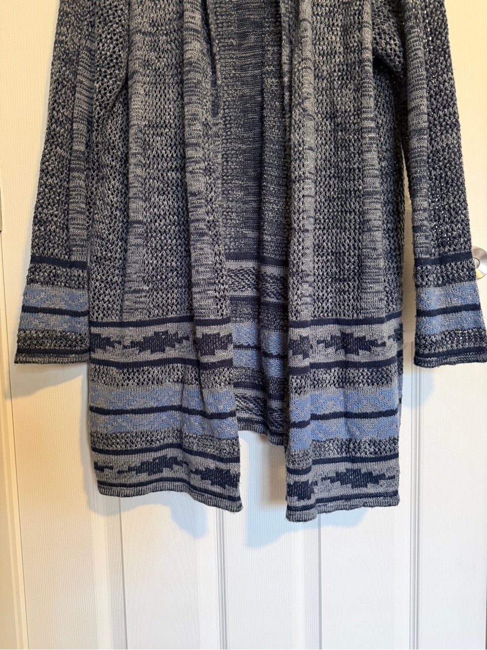 One World Blue Hooded Open Knit Boho Cardigan Sweater 2X Mountain Boho - Picture 3 of 9